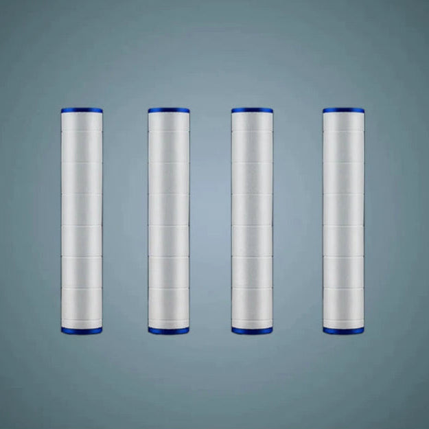 Four replacement filters on a grey background with text indicating quantity.